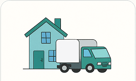 Residential moving truck in front of a house