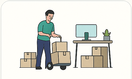 Office boxes and furniture being moved